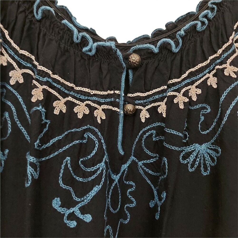 Lucky Brand Shift Dress Womens Small Black Embroidery Bohemian Boho 3/4 Sleeve - Picture 4 of 9